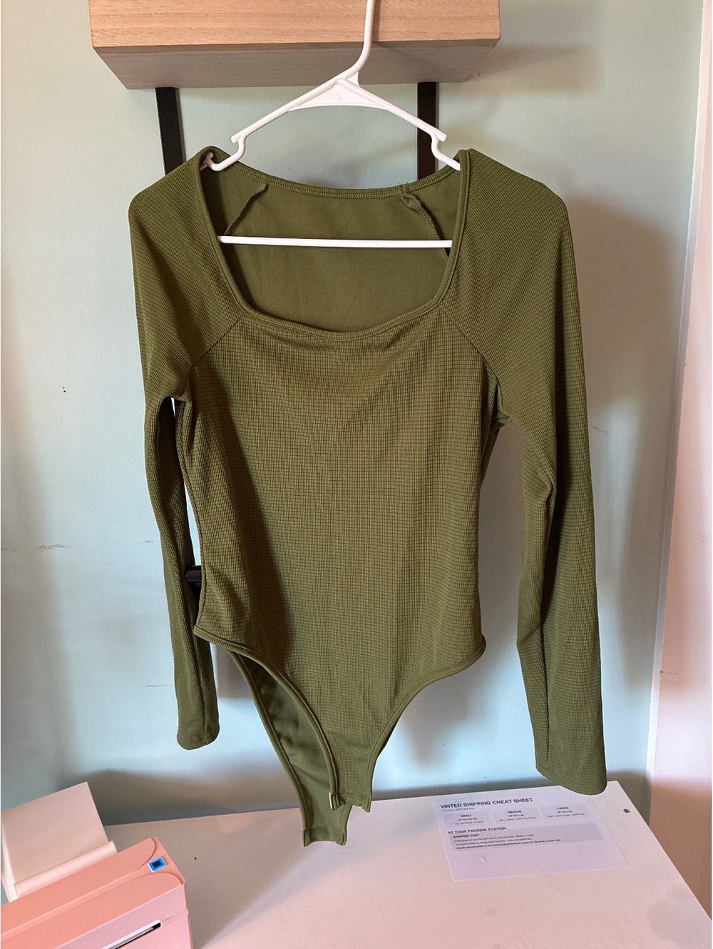 🍂 Fall Ready Olive Green Ribbed Square Neck Bodysuit | SHEIN M